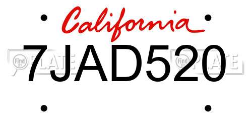 7JAD520 California License Plate