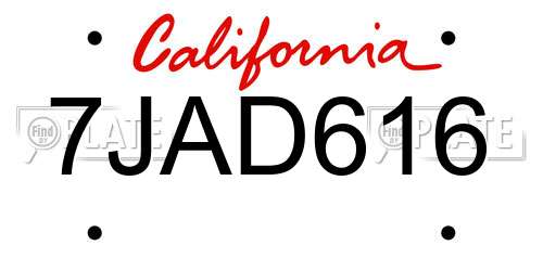 7JAD616 California License Plate