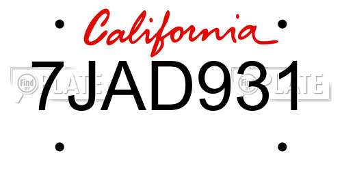 7JAD931 California License Plate