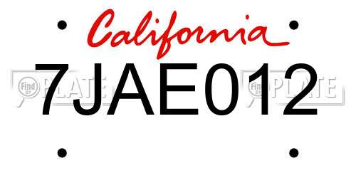 7JAE012 California License Plate