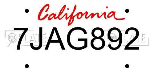 7JAG892 California License Plate