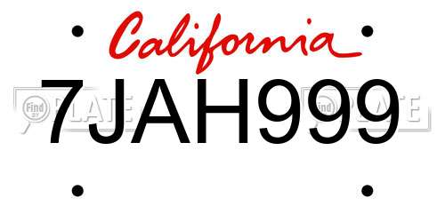 7JAH999 California License Plate