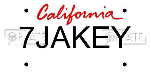 7JAKEY California License Plate