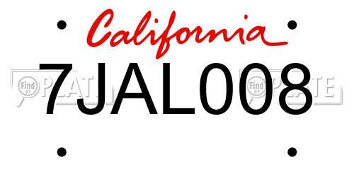 7JAL008 California License Plate