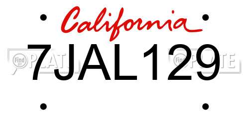7JAL129 California License Plate