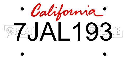 7JAL193 California License Plate