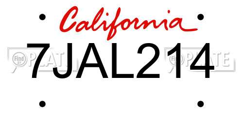 7JAL214 California License Plate