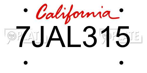 7JAL315 California License Plate