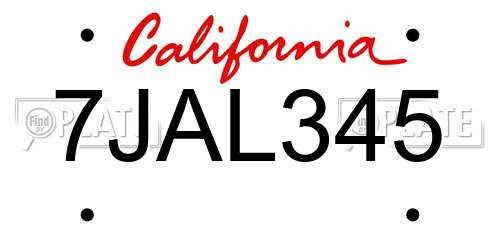 7JAL345 California License Plate