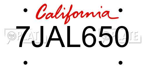 7JAL650 California License Plate