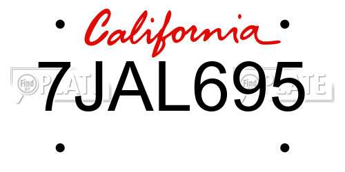 7JAL695 California License Plate