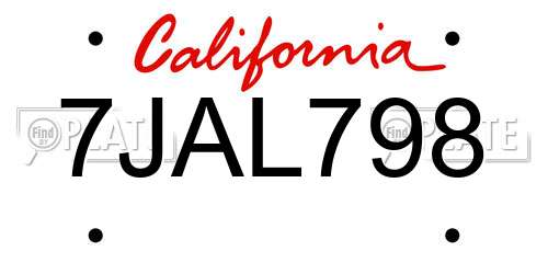 7JAL798 California License Plate