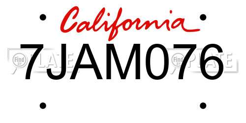 7JAM076 California License Plate