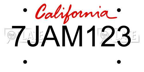 7JAM123 California License Plate