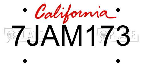 7JAM173 California License Plate