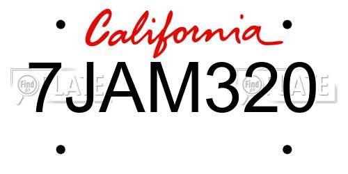 7JAM320 California License Plate