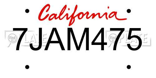 7JAM475 California License Plate
