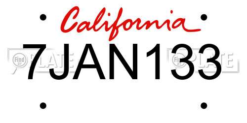 7JAN133 California License Plate
