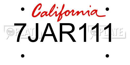 7JAR111 California License Plate