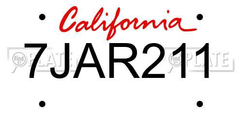 7JAR211 California License Plate