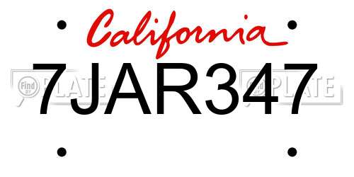7JAR347 California License Plate