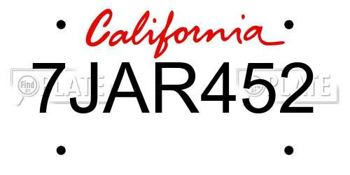 7JAR452 California License Plate