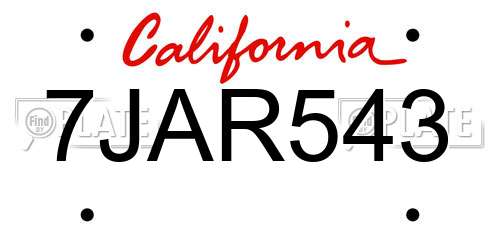 7JAR543 California License Plate