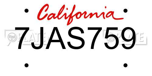 7JAS759 California License Plate