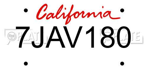 7JAV180 California License Plate