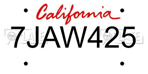 7JAW425 California License Plate