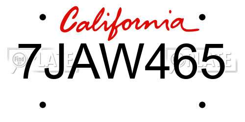 7JAW465 California License Plate