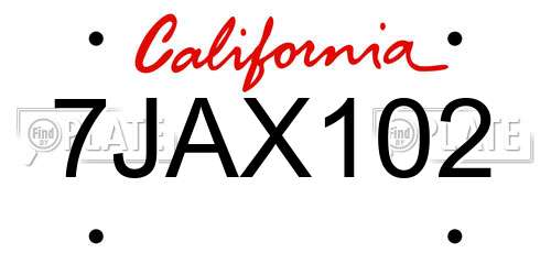 7JAX102 California License Plate