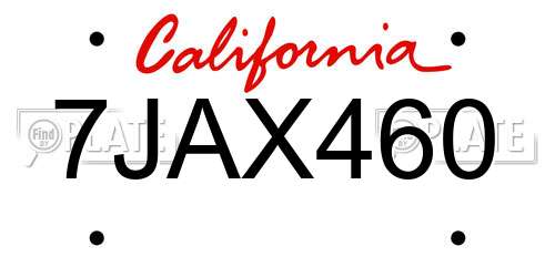 7JAX460 California License Plate