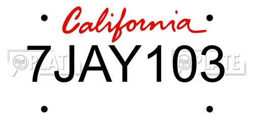 7JAY103 California License Plate