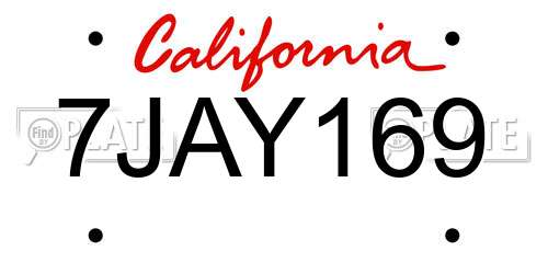 7JAY169 California License Plate