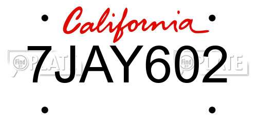 7JAY602 California License Plate