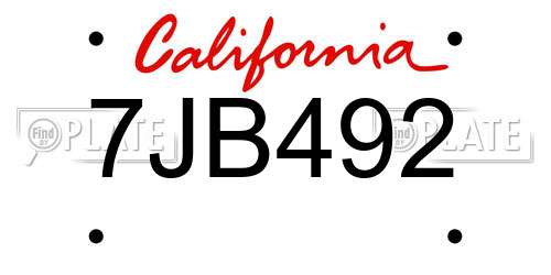 7JB492 California License Plate