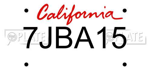 7JBA15 California License Plate