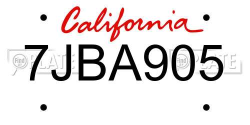 7JBA905 California License Plate