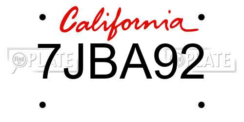 7JBA92 California License Plate