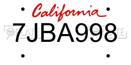 7JBA998 California License Plate
