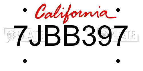 7JBB397 California License Plate