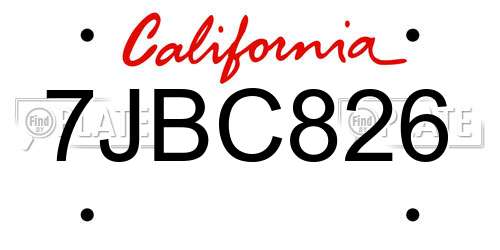 7JBC826 California License Plate