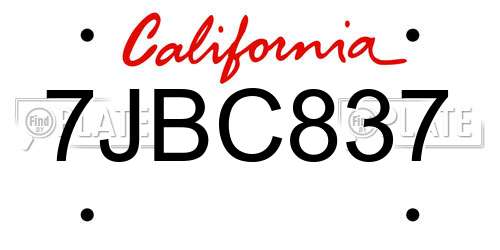7JBC837 California License Plate