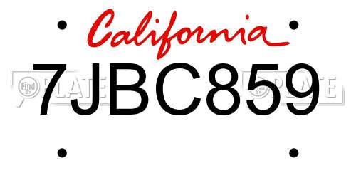 7JBC859 California License Plate