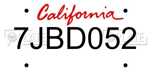 7JBD052 California License Plate
