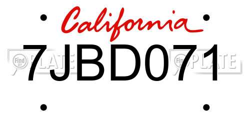 7JBD071 California License Plate