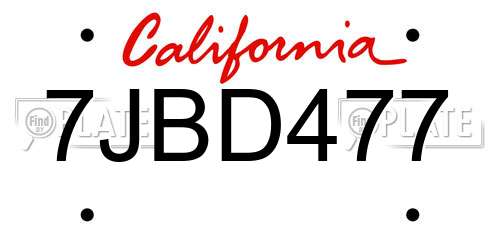 7JBD477 California License Plate