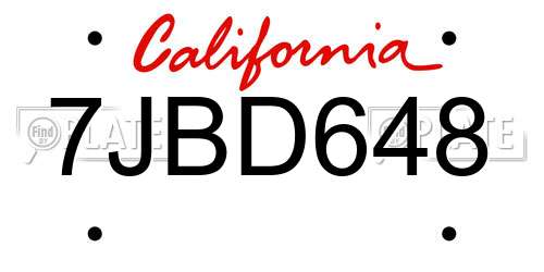 7JBD648 California License Plate