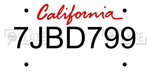 7JBD799 California License Plate